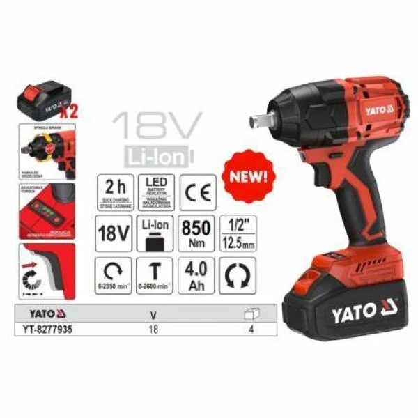 Llave De Impacto 1/2 850nm 18 Volt Yt 8277935 Yato